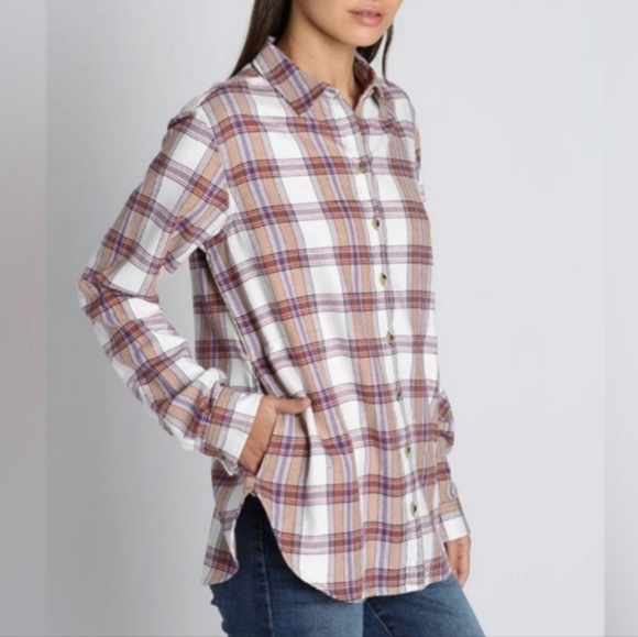 JACHS Girlfriend Plaid Cozy Flannel Pocketed Button Down Shirt Womens - Picture 2 of 10